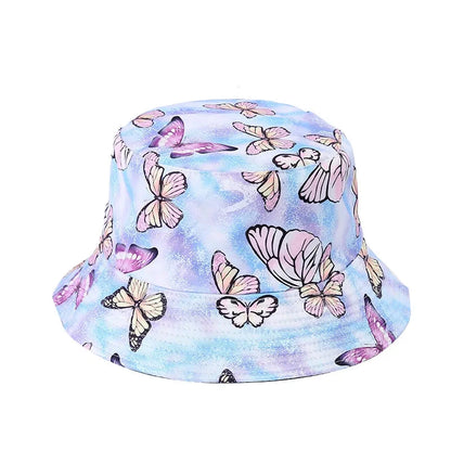 Butterfly Bucket Hat Spring Summer Hats For Women Outdoor Sun Protection Sunshade Sweet Cute Double sided Fisherman Cap Sunhat Good Vibrations
