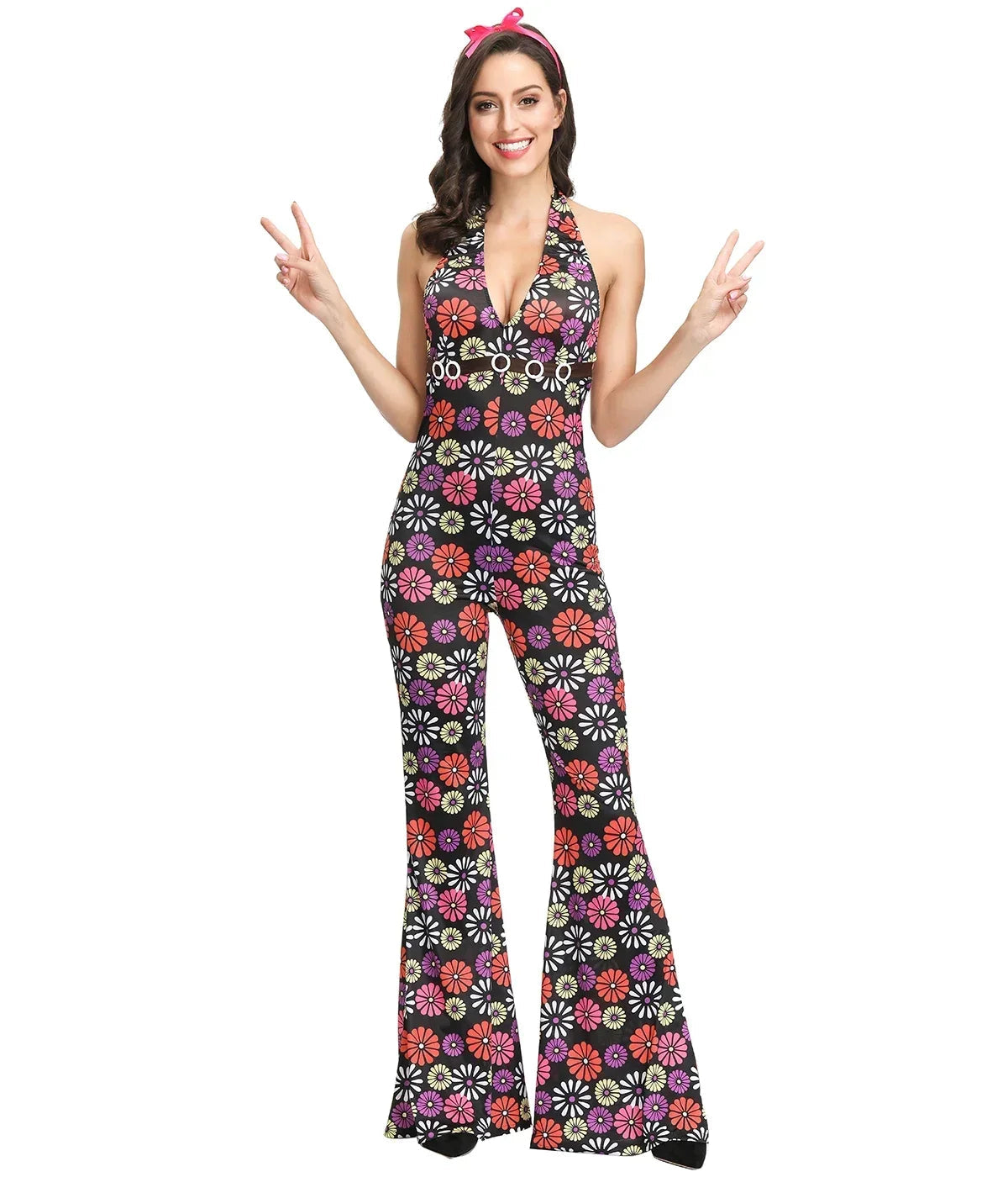 Halloween Cosplay Costumes 70s 80s Disco Couple Costume  Vintage Hippies Costume Men Women Music Festival Party Fancy Dress Good Vibrations