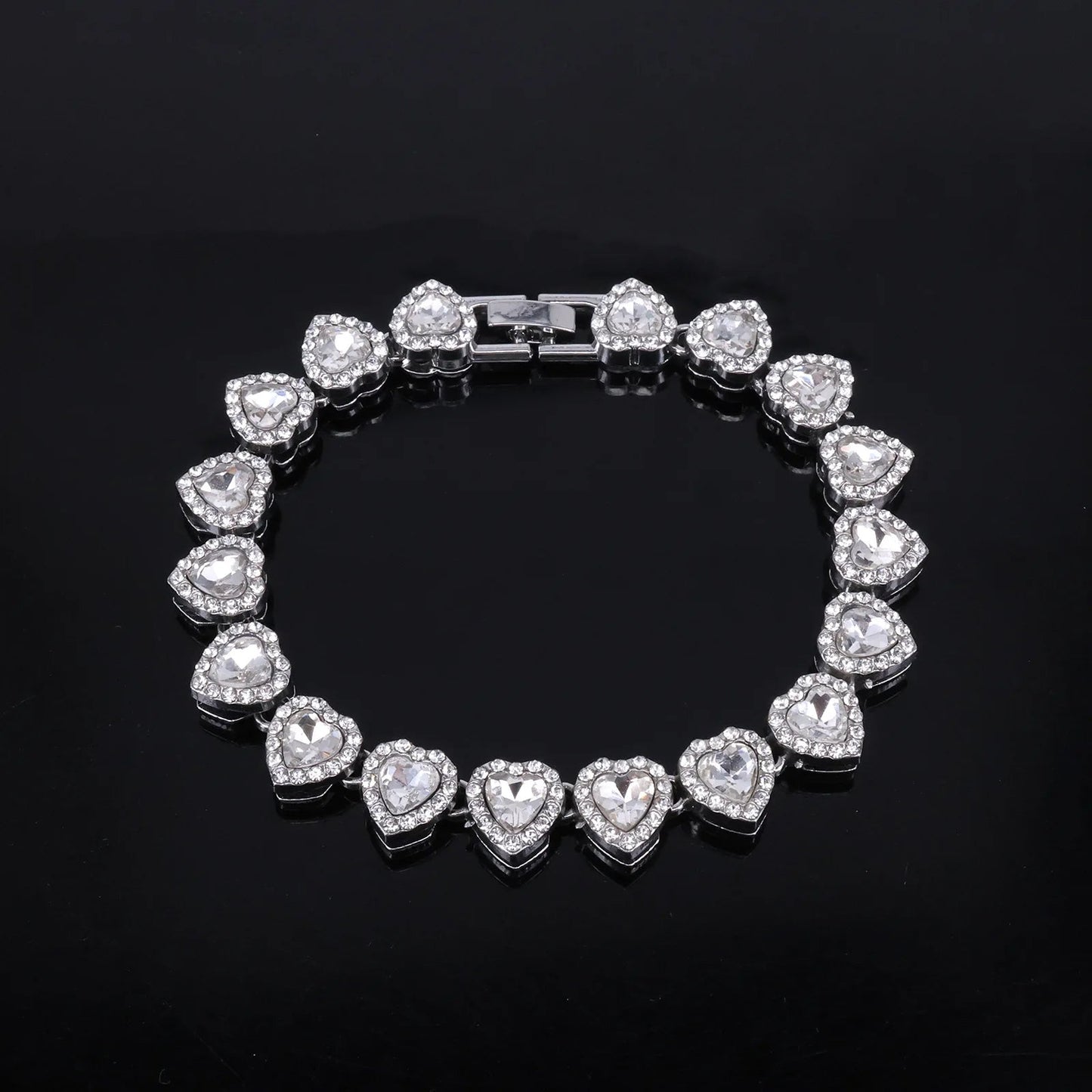 ZAKOL 45CM New Hip Hop Tennis Chain Bracelet Necklace Shiny Heart Rhinestone CZ Fashion Rock Party Jewelry Set Good Vibrations Adult Super Store