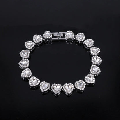 ZAKOL 45CM New Hip Hop Tennis Chain Bracelet Necklace Shiny Heart Rhinestone CZ Fashion Rock Party Jewelry Set Good Vibrations Adult Super Store