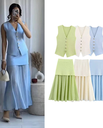 Summer Sets Women's 2025 New Elegant Holiday 2-piece Set Chic Elastic Slim Skirts Women's Sets Street Fashion Youth Suit Good Vibrations