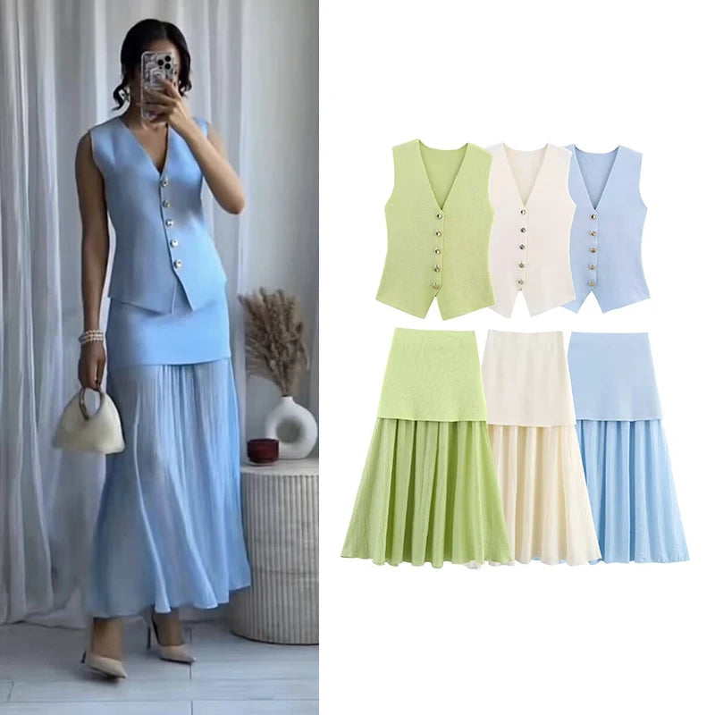 Summer Sets Women's 2025 New Elegant Holiday 2-piece Set Chic Elastic Slim Skirts Women's Sets Street Fashion Youth Suit Good Vibrations