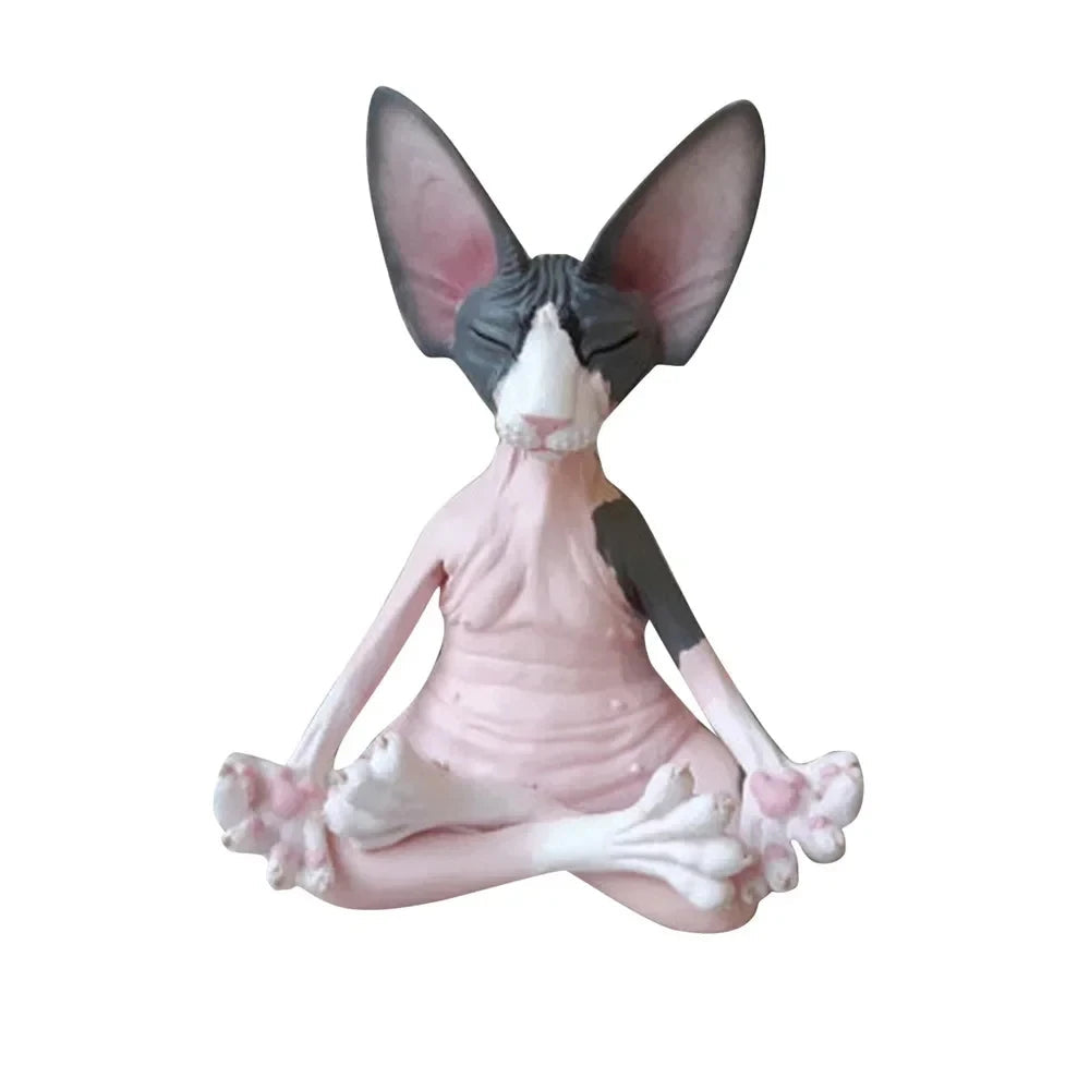 Whimsical Buddha Sphynx Cat Figurine Meditation Yoga Happy Cat Decor Art Sculptures Outdoor Garden Statues Figurine Good Vibrations