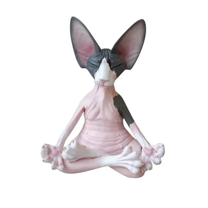 Whimsical Buddha Sphynx Cat Figurine Meditation Yoga Happy Cat Decor Art Sculptures Outdoor Garden Statues Figurine Good Vibrations