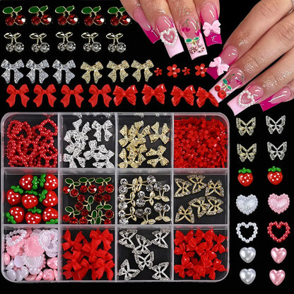 120pcs/box 3D Gold Bow Butterfly Nail Metal Charms Shiny Cute Bowtie/Diamond Star Nail Jewelry 120 Luxury Nail Art Supplies #RE4 Good Vibrations