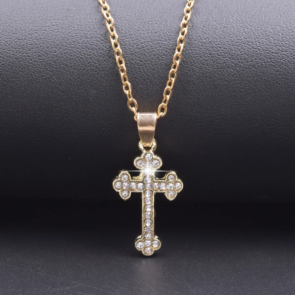 Cross Charm Necklace Crystal Pendant Necklaces For Women Men Accessories Rhinestone Christ Crosses Choker Gift Fashion Jewelry Good Vibrations