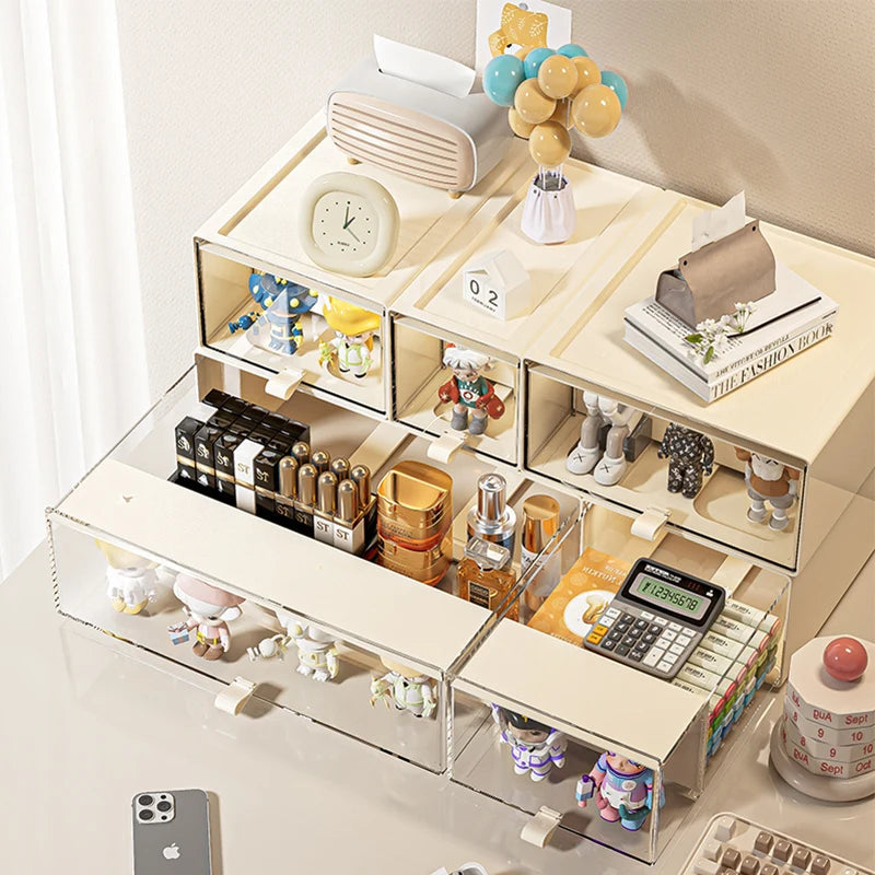 Storage Box with Drawers – Desktop Organizer, Display Case for Collectibles, Office Storage ContainerCustomizable Combination Good Vibrations