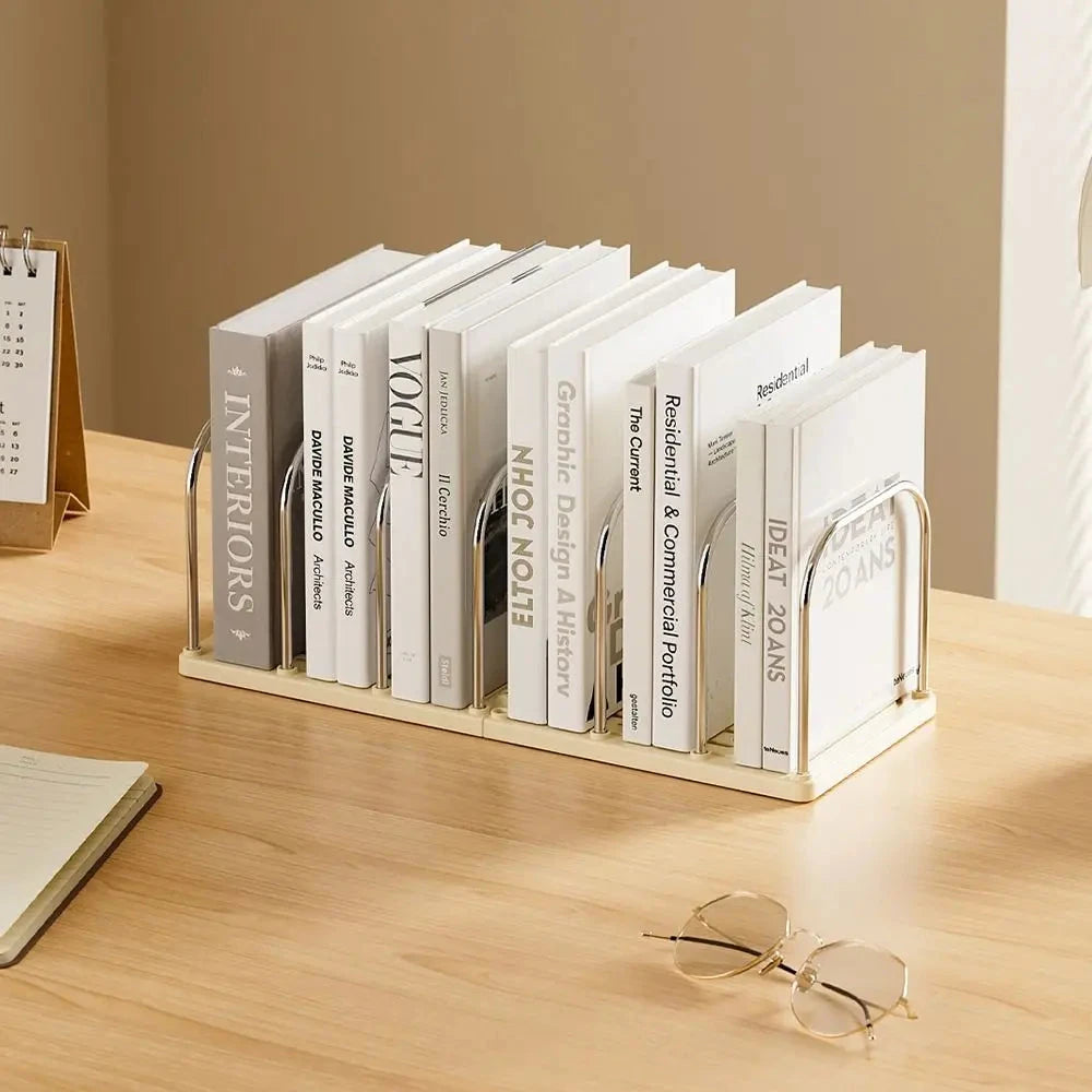 Six Grids Bookend Book Holder Save Space with Storage Box Desk Stand Bookshelf Durable Practical Books Storage Rack Good Vibrations