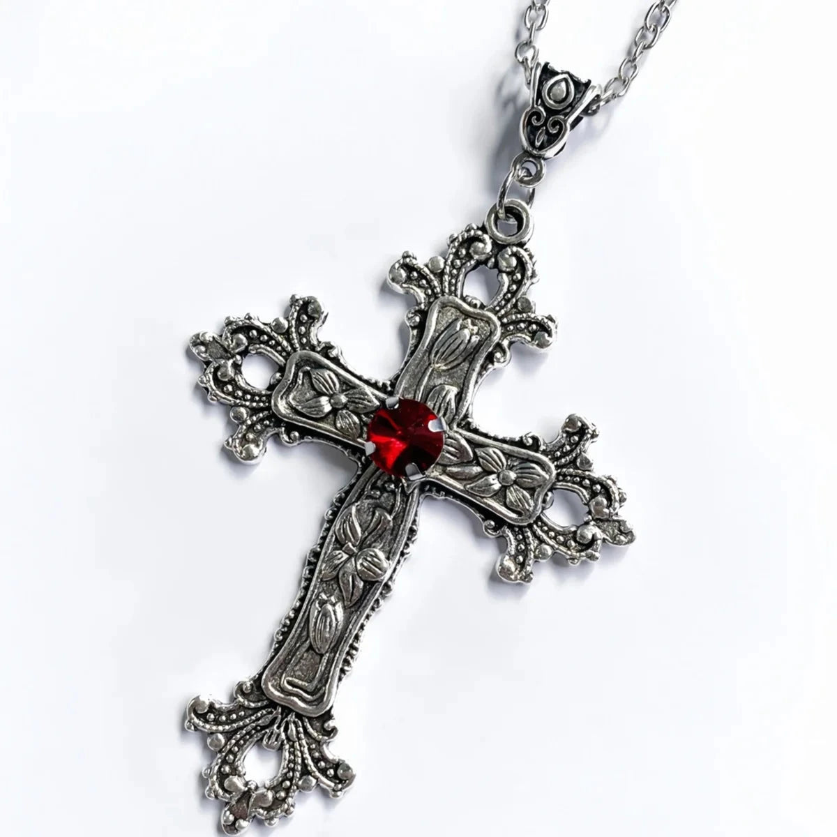 Y2K Punk Crystal Big Cross Pendant Necklaces for Women Men Gothic Irregular Cross Clavicle Chain Necklaces Aesthetic Jewelry Good Vibrations