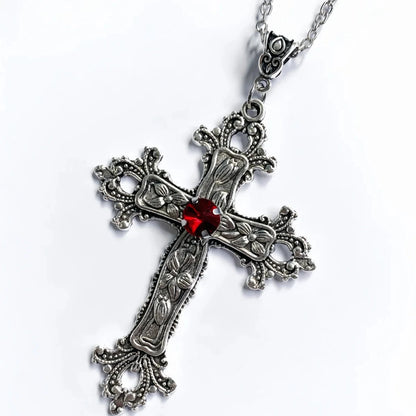 Y2K Punk Crystal Big Cross Pendant Necklaces for Women Men Gothic Irregular Cross Clavicle Chain Necklaces Aesthetic Jewelry Good Vibrations