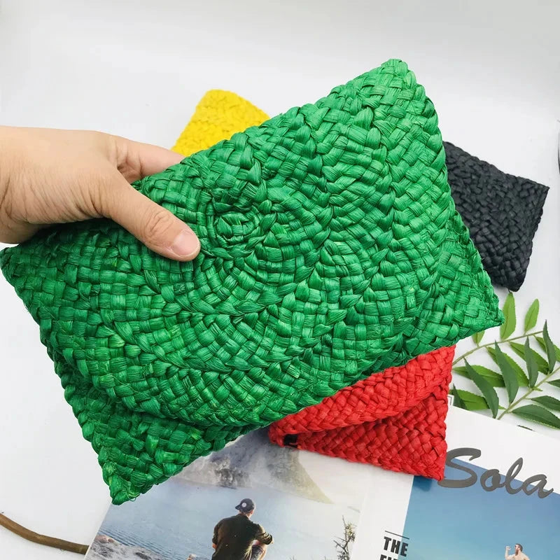 Corn Husk Weave Dinner Clutch Bag Women's Fashion Simple Solid Straw Large Purse Woman Summer Casual Vacation Ladies Wallet 2025 Good Vibrations