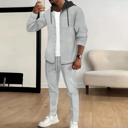 Spring and Autumn New Waffle Men's Casual Slim-Fit Hooded Long-Sleeved Cardigan Matching Color Fashion High Quality Tracksuit Pa Good Vibrations