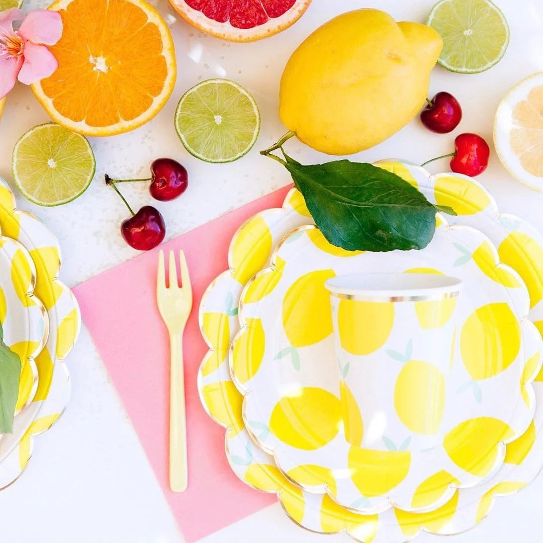 Lemon Disposable Tableware Paper Cups Plates Cake Toppers for Summer Lemon Happy Birthday Pool Party Decoration DIY Cake Supply Good Vibrations
