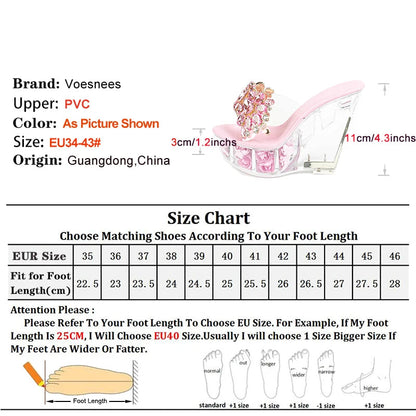 Women Wedge Heel 11CM Nightclub High Heels Sandals Trendy Hotel Nightclub Clear Luxury Banquet Crystal PU Rubber Slides Slippers Good Vibrations
