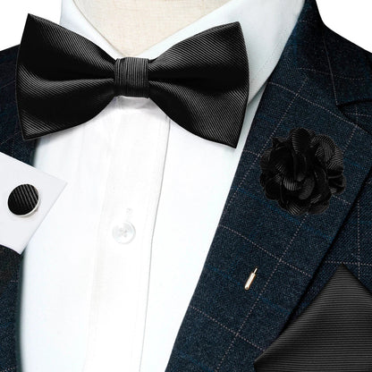 Wedding Bow Tie for Men Solid Pink Pre-tied Bowtie Pocket Square Cufflinks Corsage Set Party Business Silk Butterfly Knot Gift Good Vibrations