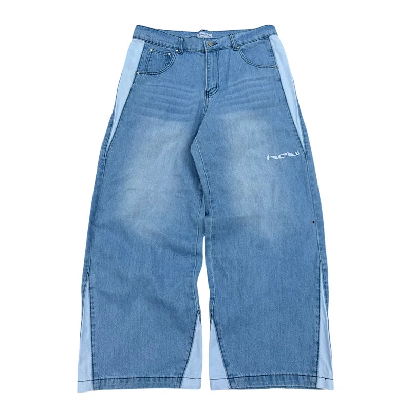 Y2K baggy Jeans Splicing embroidery high quality Jeans Fashion men women Sweatpants Casual streetwear Hip Hop wide leg trousers Good Vibrations