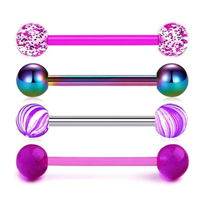 1PCS/4PCS Nipple Tongue Rings Straight Barbell 14G Stainless Steel Belly Button Rings Nipplerings Body Piercing Jewelry Purple Good Vibrations Adult Super Store