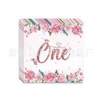 Pink Flower One Year Old Birthday Party Disposable Tableware Babyshower Girl Pink Paper Plates Baby Girl 1st Birthday Party Deco Good Vibrations