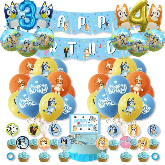 Bluey Christmas Birthday Party dinnerware Disposable Banner Cake Topper Hanging Flag bluey number Balloons Birthday Decoration Good Vibrations