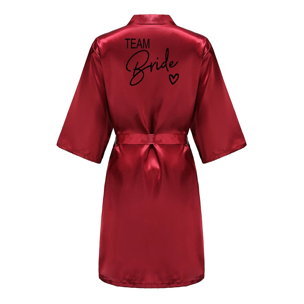 Wedding Party Team Bride Robe With Black Letters Kimono Satin Pajamas Bridesmaid Bathrobe SP003 Good Vibrations