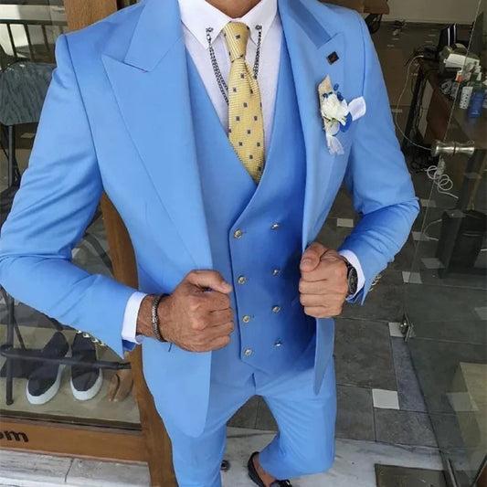 Men's formal business three piece set Western casual graduation dress jacket long pants vest XS-6XL Good Vibrations