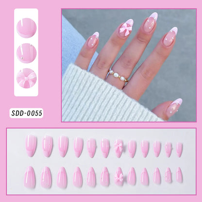 24Pcs Pink Leopard Print French Tips False Nails Short Square Head 3D Black Bowknot Fake Nails Acrylic Full Cover Press on Nails Good Vibrations