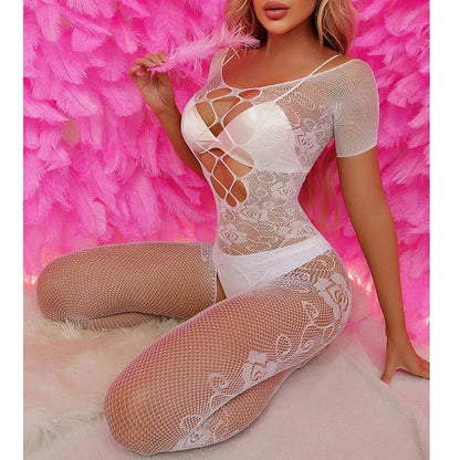 Black Crotchless Body Stockings Lace Sheer Lingerie Women Wear GOOD Vibrations