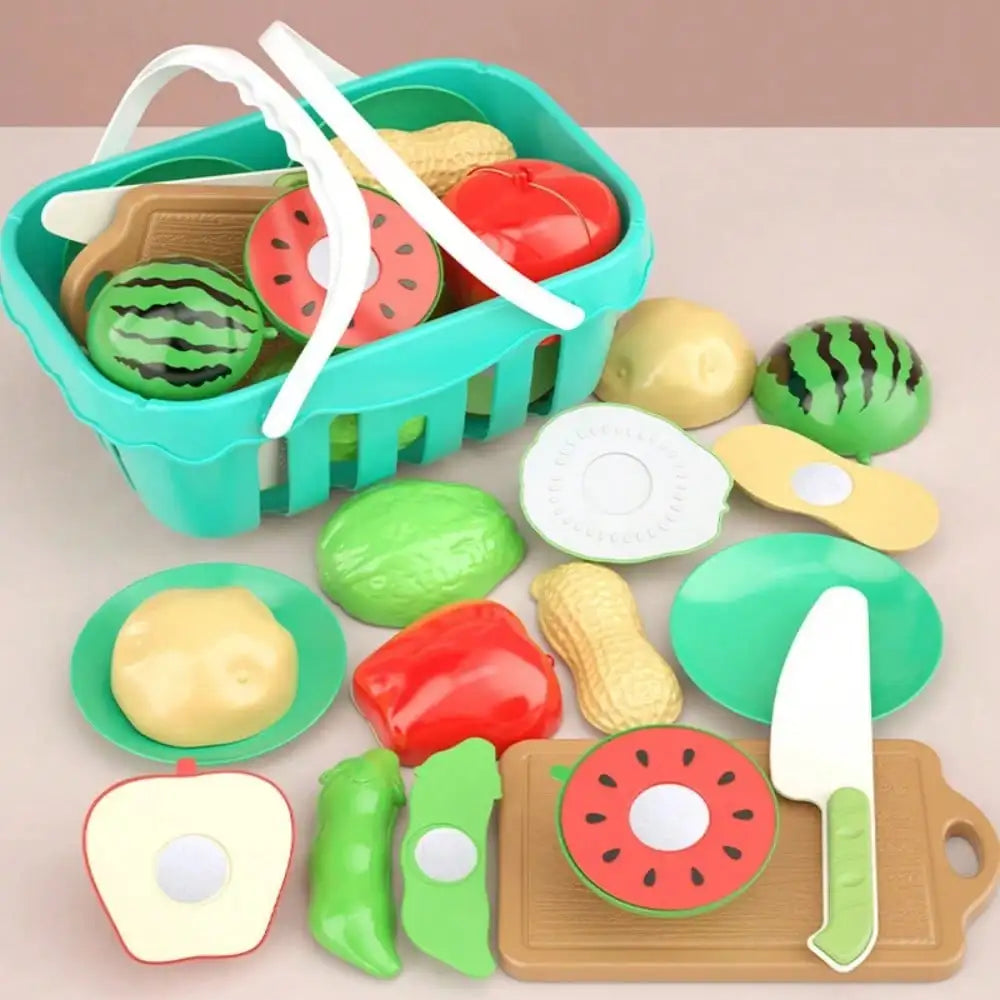Cutting Play Food Toy for Kids Kitchen Pretend Fruit & Vegetables Accessories Educational Toy Food Kit for Toddler Children Gift Good Vibrations
