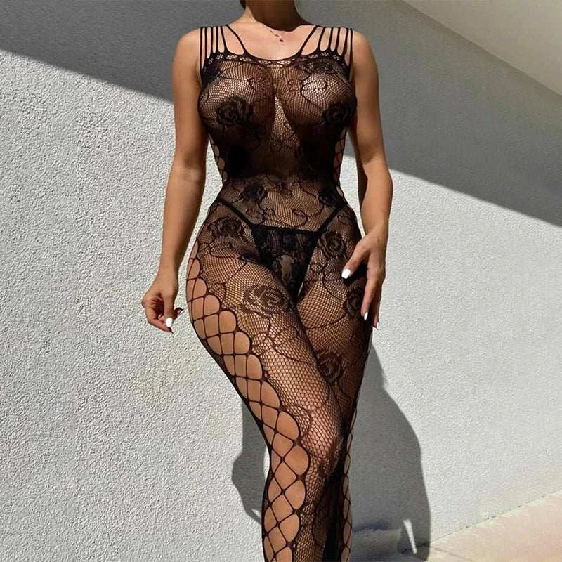 Teddy Crotchless Lingerie Women Floral Mesh Hollow Bodysuits Erotic Babydoll Dress Sexy Full Bodystockings Porn Teddies Bodysuit GOOD Vibrations