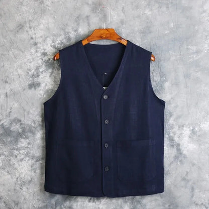 Men's Vest Dress Linen Cotton Waistcoat Jacket Male Formal Gilet For Mens Jeans Summer Casual Business Victorian Clothing