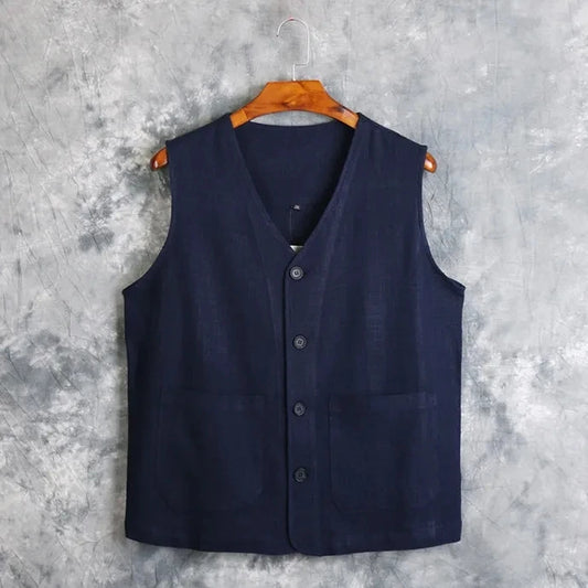 Men's Vest Dress Linen Cotton Waistcoat Jacket Male Formal Gilet For Mens Jeans Summer Casual Business Victorian Clothing