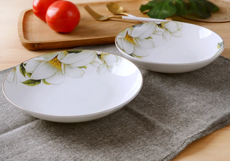 4pcs set, 8inch, bone china dinner plate, camellia design ceramic plates dinner set, set plate dish porcelain, dinner dish serve Good Vibrations