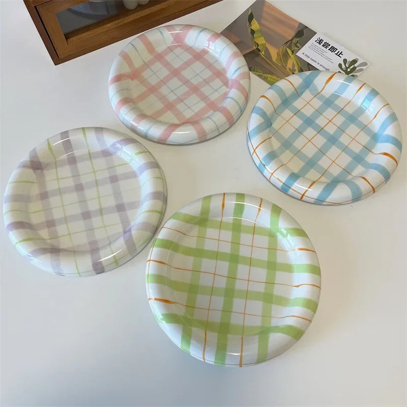 1pcs 6/8Inches Cream Luxury Plate Dish Food Grade Ceramic Snack Cake Plate Household Tableware Ceramic Dishs Table Decorations Good Vibrations