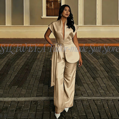 Modern Women Suits For Wedding Business Fashion 2 Pieces Sets Elegant Women's Sets Outfits Short Sleeves Jacket Pants Customized Good Vibrations
