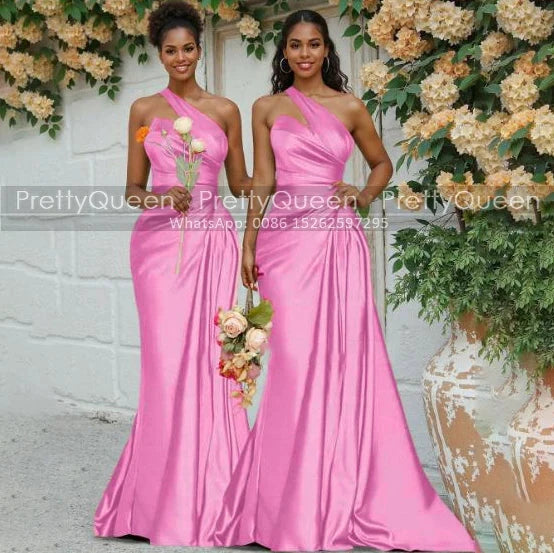 Mermaid One Shoulder Bridesmaid Dresses Long Waistline Cap Sheath Customized Sleeveless Wedding Party Dress Good Vibrations