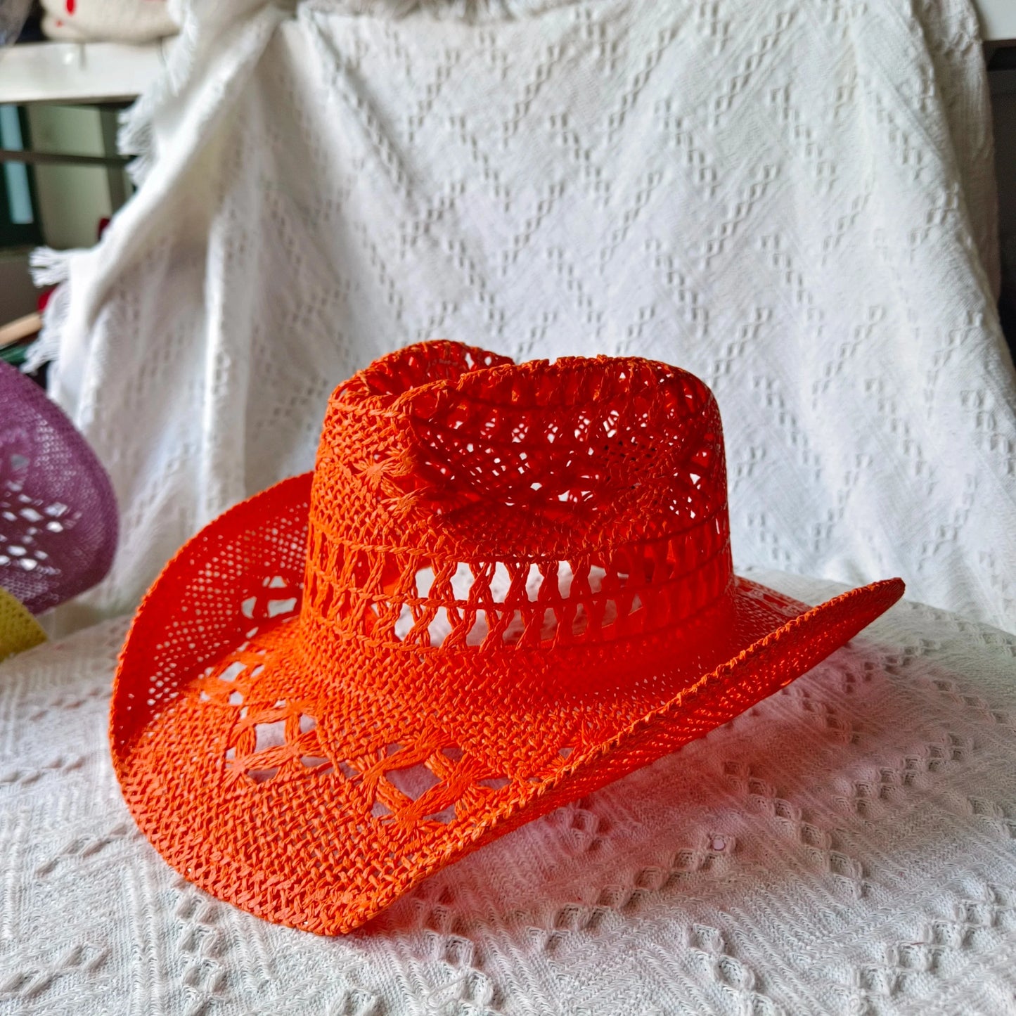 hats straw cowgirl western hat  mexican hat  retro curling hat western cowboy hat outdoor riding hat travel sports hat Good Vibrations