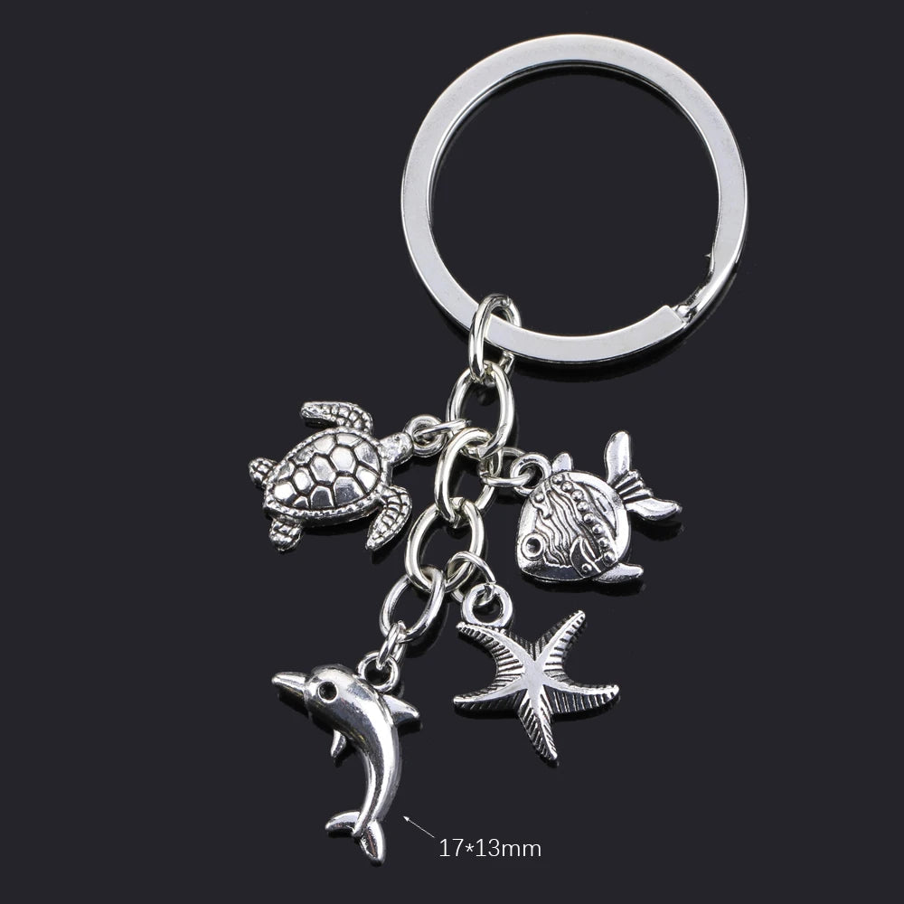 Fashion Animal Women Keychain Car Moon Cat Dog Love Heart Key Chain Friends Gift Jewelry Bag Pendant Wing Evil Eye Angel Turtles Good Vibrations