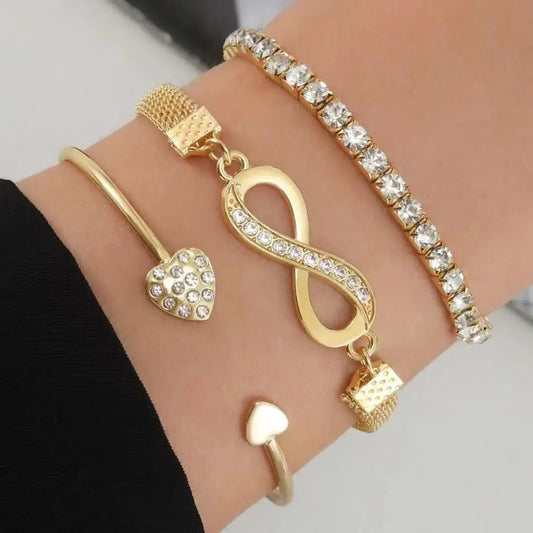 Multi layered Chain Women Bracelet Elegant Rhinestone Decor Bracelet Set for Women Symbol Heart Design for Prom Good Vibrations
