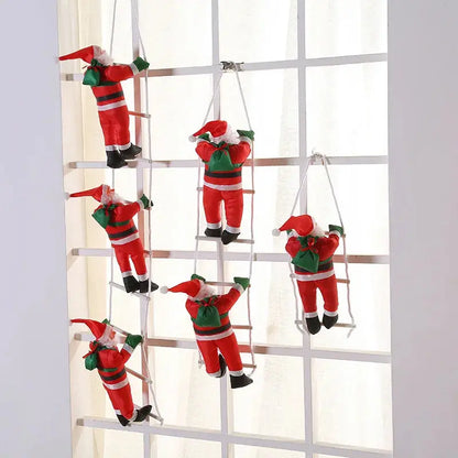 Christmas home Decoration Xmas Gift 2024 Navidad Santa Claus Climbing on Rope Ladder Xmas Trees Pendant Hanging Ornament Good Vibrations