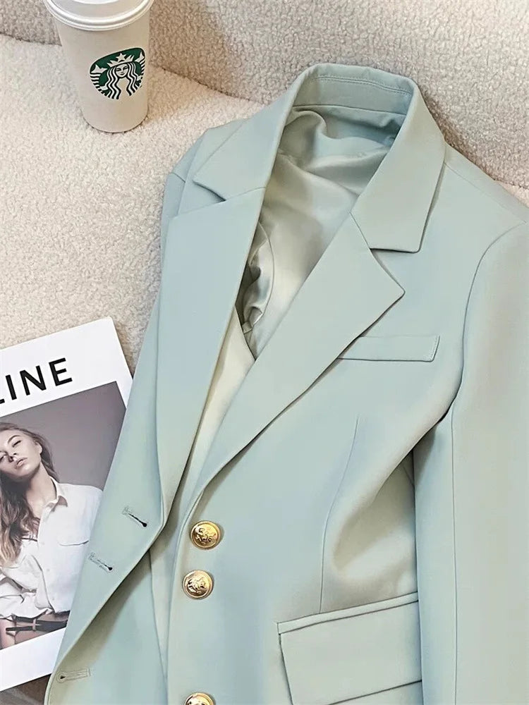 Single Breasted Notched Blazer Jackets Fashion Women Solid Long Sleeve Office Lady Blazers Casual Spring Autumn Female Clothes Good Vibrations