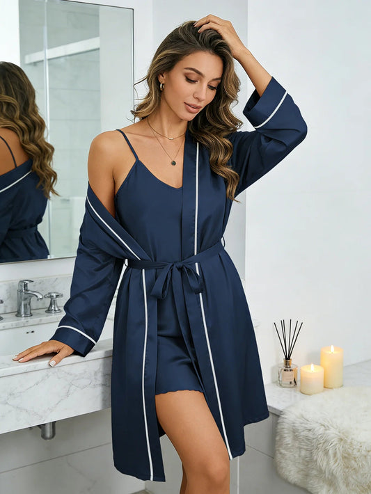 Two Piece Sleepwear Set for Women Minimalist Camisole Nightgown with Robe Suitable for Both Home and Outdoor Wear Good Vibrations