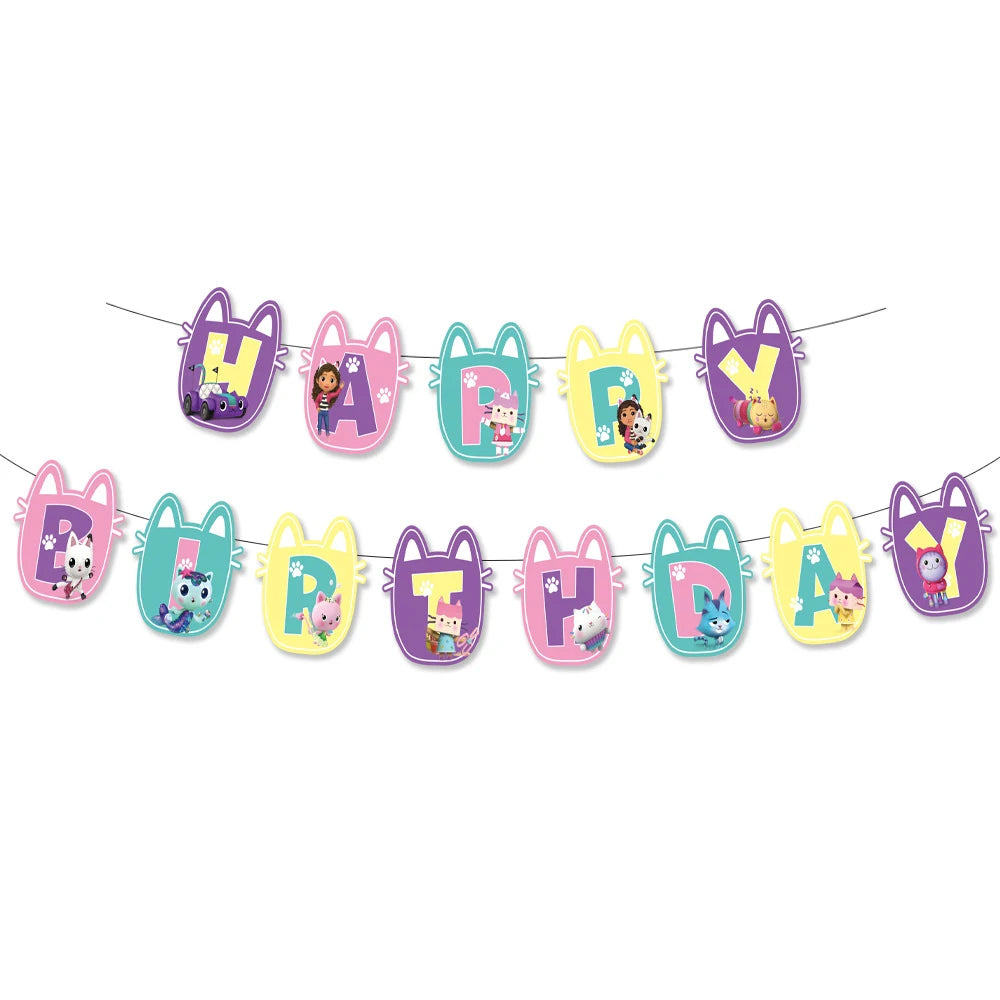 Gabby Doll House Birthday Party Decoration Cat Cutlery Cup Plate Stickers Baby Shower Children's Party Balloon DIY Toy Supplies Good Vibrations
