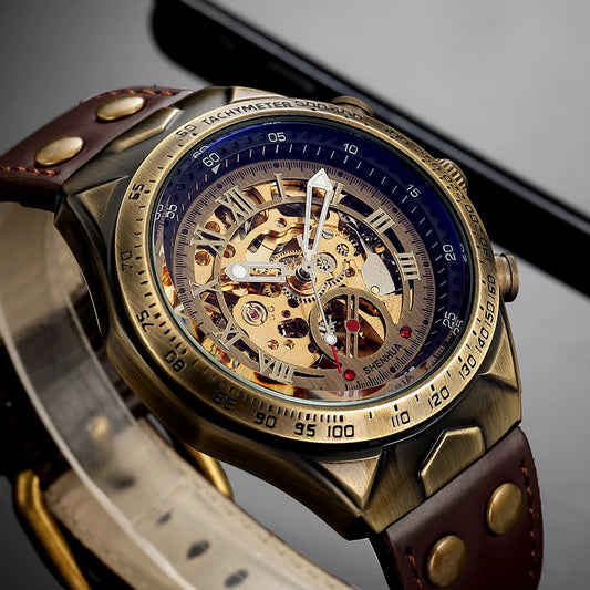 Wrist Watch For Men Waterproof Automatic Mechanical Watch Men's watch Retro montre homme with Genuine Leather relogio masculino Good Vibrations
