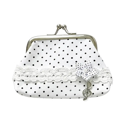 Cute Y2k Coin Purses Lady Small Wallet Wave Dot Handmade Lace Showa Rose Vintage Bag Hanging Pendant Earphone Bag Wallet Good Vibrations