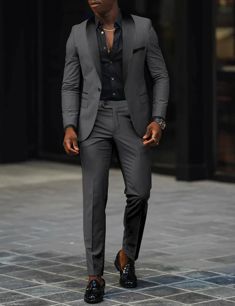 Men's New Fashion Business Casual Two-piece, Comfortable and Breathable Slim-fit Side Slit Single-button Suit Jacket+trousers Good Vibrations