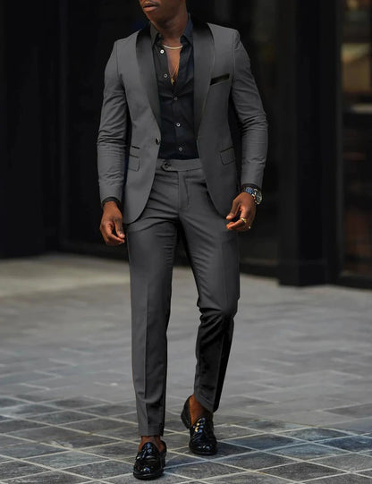 Men's New Fashion Business Casual Two-piece, Comfortable and Breathable Slim-fit Side Slit Single-button Suit Jacket+trousers Good Vibrations