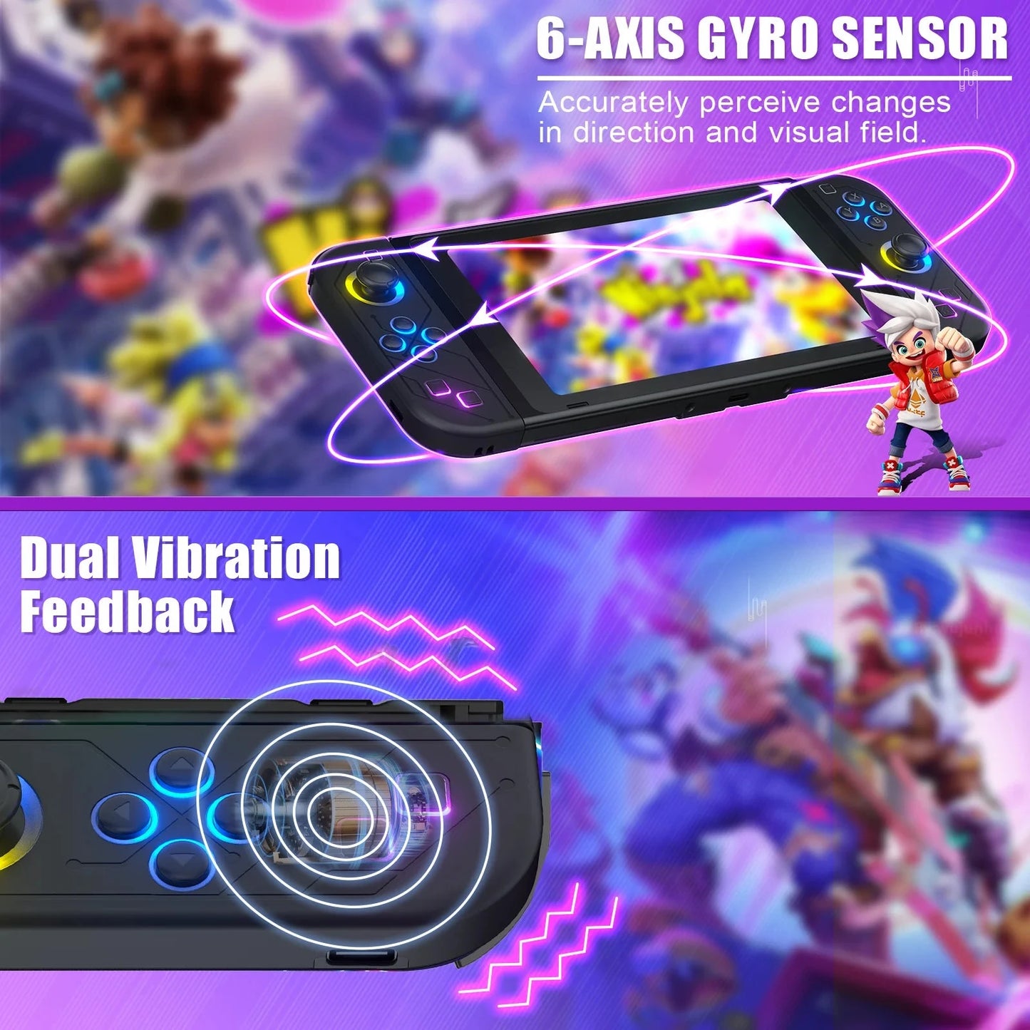 BT 5.2 Switch Joy Controller L/R RGB LED Joypad with Dual Vibration 6-Axis Wake up Gamepad For Switch/Oled/Lite Joystick Good Vibrations