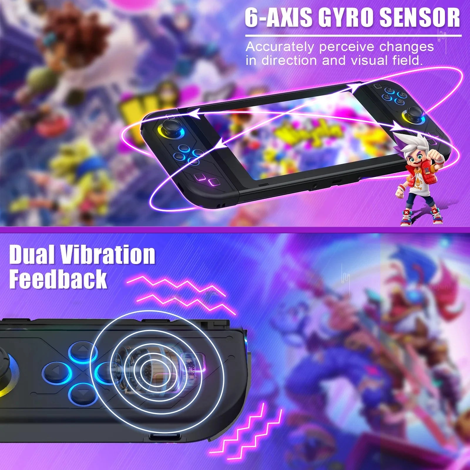 BT 5.2 Switch Joy Controller L/R RGB LED Joypad with Dual Vibration 6-Axis Wake up Gamepad For Switch/Oled/Lite Joystick Good Vibrations