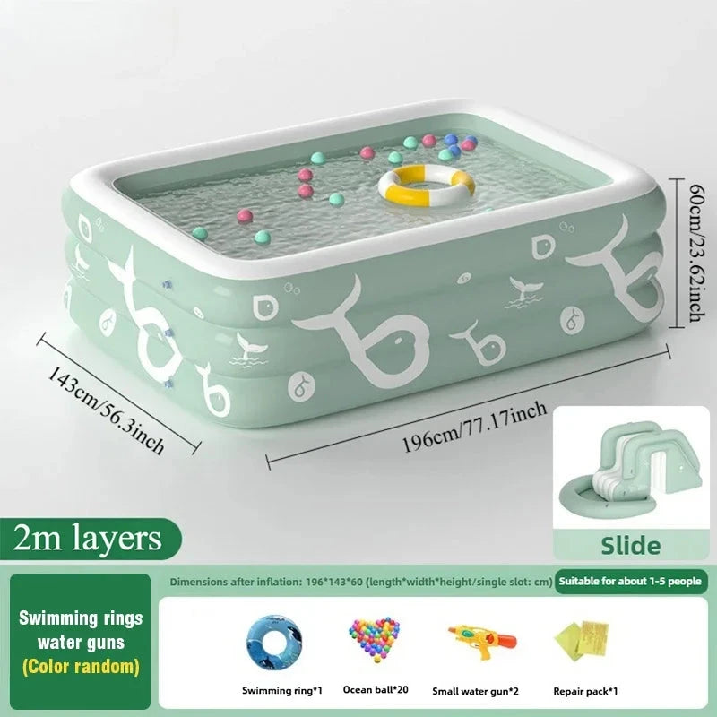 Inflatable Swimming Pool with Water Slide for Backyard Garden Party Foldable Kids Adults Family Pools PVC Swimming Pools Good Vibrations