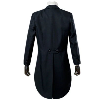 Mens Tuxedo Tailcoat Formal Dress Suits Swallow Tail Coat Navy Blue Male Jacket and Pants Party Wedding Dance Magic Performance Good Vibrations